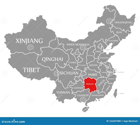 Hunan Red Highlighted in Map of China Stock Illustration - Illustration of country, border ...