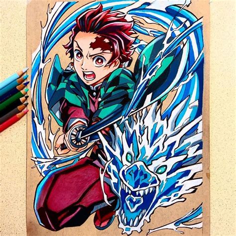 Rafael Zamora on Instagram: “Finished Drawing of 🌊Tanjiro Kamado!🌊 Water breathing dragon ...