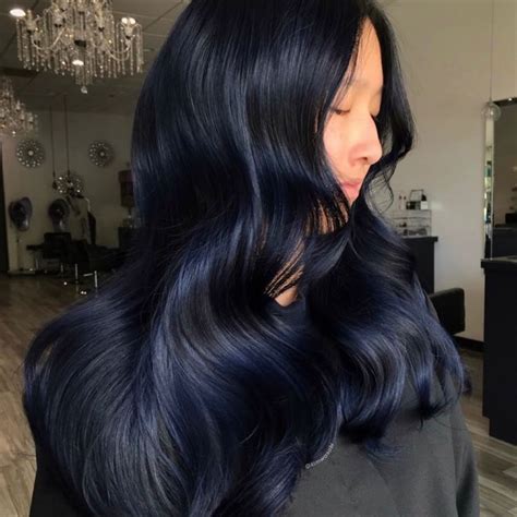 Pin by 𐐪𐑂 on locks | Blue hair balayage, Damp hair styles, Midnight blue hair