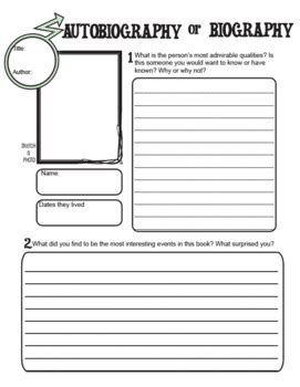 Biography or Autobiography Graphic Organizer for Reading by Students Rising