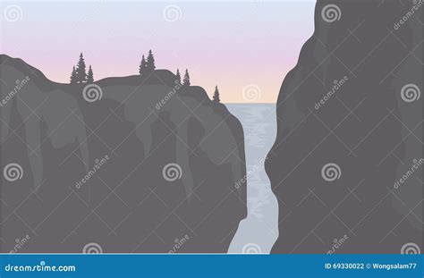 Silhouette Of Waterfall With Gray Backgrounds Stock Vector - Illustration of park, outdoor: 69330022