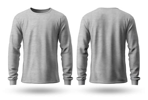 Gray long sleeve t-shirt mockup, with front and back view, isolated on transparent background ...