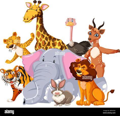 Group of wild animal cartoon character illustration Stock Vector Image ...