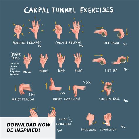 Carpal Tunnel Exercises Print - Digital - Blue | Hand and Wrist Exerci – deskyoga