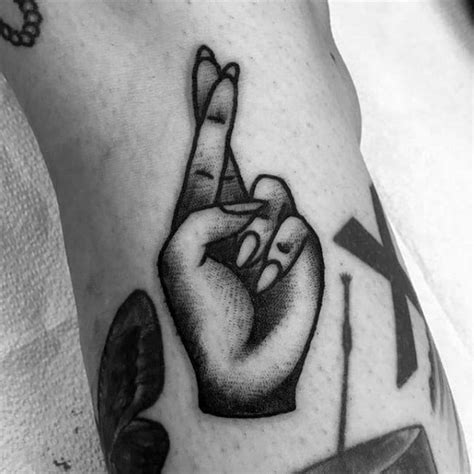 50 Fingers Crossed Tattoo Designs For Men - Hand Gesture Ink Ideas