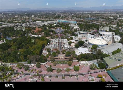 An aerial view of Disneyland Park, Wednesday, March 24, 2021, in ...