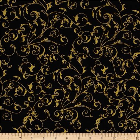 110" Wide Quilt Backing Filigree Black/Gold | Prints, Flourish design ...