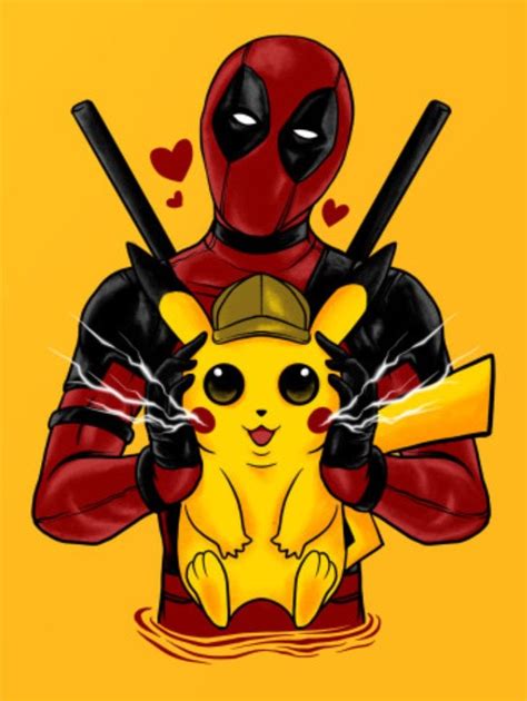 Detective Pikachu & Deadpool, Pokemon | Deadpool pikachu, Pikachu art, Cute pikachu