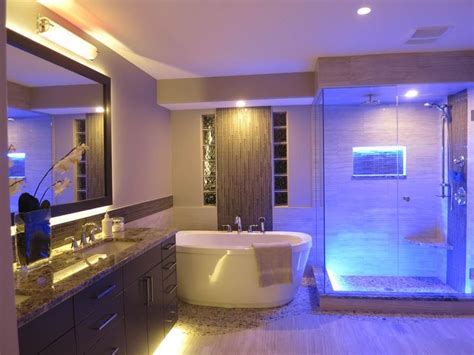 The way they use LED lights to accent this bathroom. (1237x928) | Led bathroom lights, Modern ...