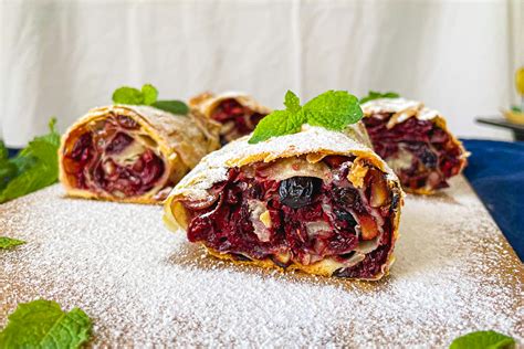 Cherry Strudel with Almonds and Raisins: Austrian Style - Lemon Cook