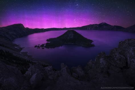 Purple Aurora Borealis Over Crater Lake, Oregon Photo | One Big Photo