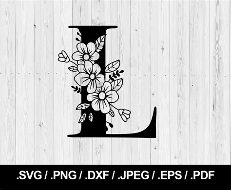 Flower Letter L. Floral Letter SVG PNG, JPEG, Eps, Ai, Pdf and Dxf. Monogram Font. Instant ...