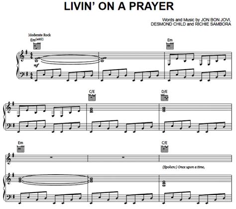 Bon Jovi - Livin’ On A Prayer Free Sheet Music PDF for Piano | The ...