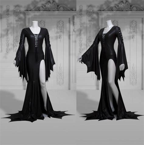 Slashed Dress Morticia Addams Elvira Black Gothic Latex Wet - Etsy Canada