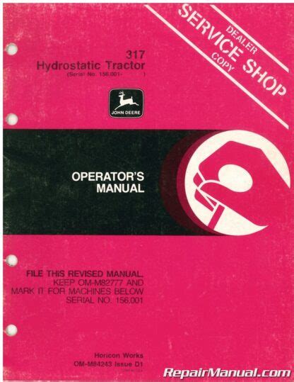 Used John Deere 317 Hydrostatic Tractor Operators Manual Issue D1