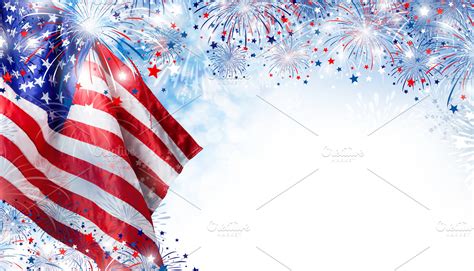 USA flag with fireworks ~ Holiday Photos ~ Creative Market