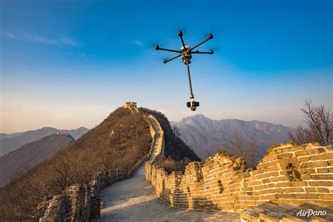 Filming with drone over the Great Wall of China