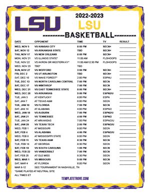 Printable 2022-2023 LSU Tigers Basketball Schedule