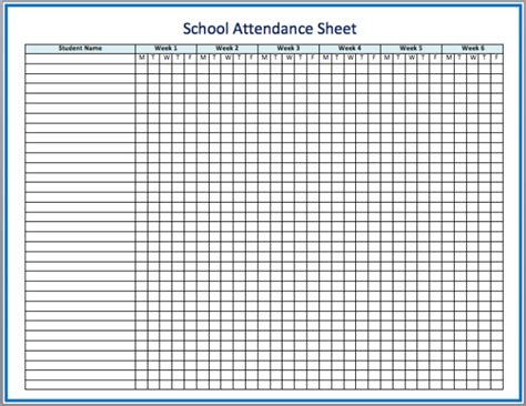 Printable Attendance Sheet | room surf.com