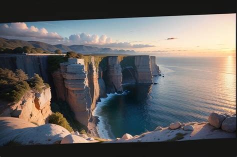 Premium AI Image | A picture of a cliff with a sunset in the background.