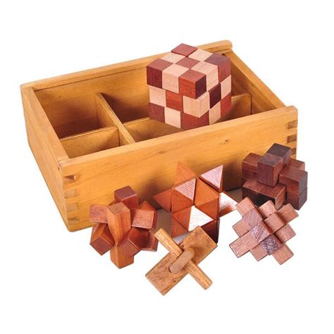 6PCS/Set Wooden Puzzle IQ Brain Teaser Burr Interlocking Puzzles Game ...