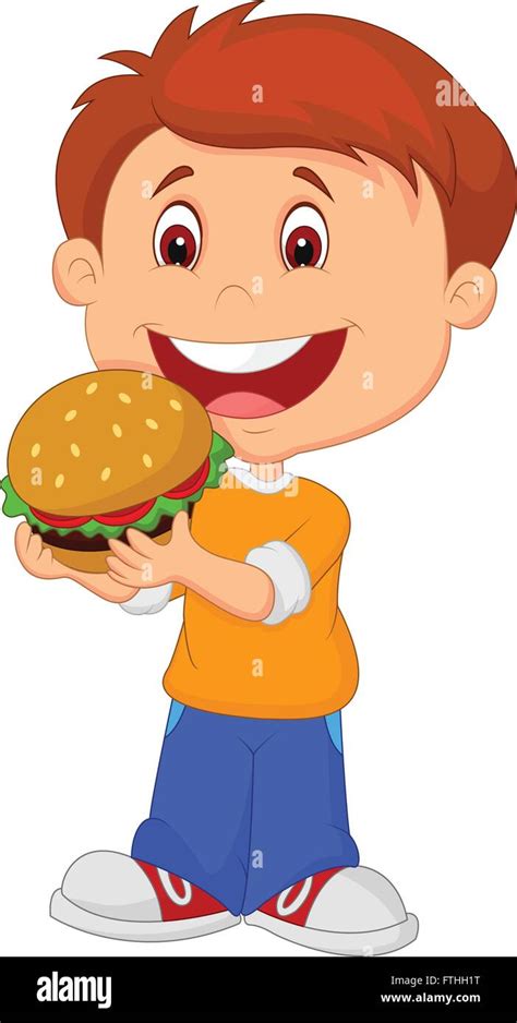 Cartoon boy eating burger Stock Vector Image & Art - Alamy