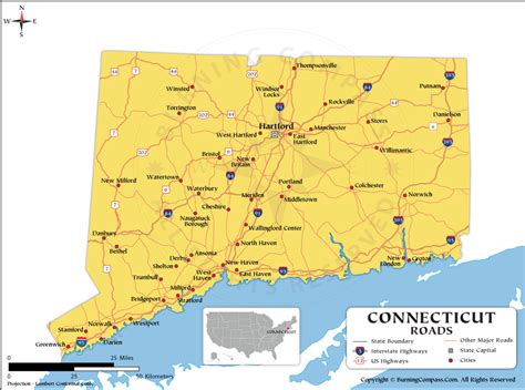 Connecticut Road Map with Interstate Highways and US Highways