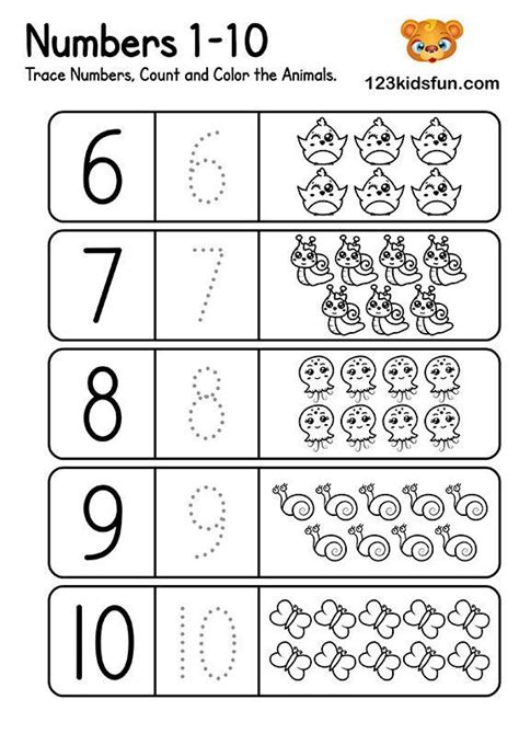 numbers 1 - 10 worksheet for children to learn how to write and color