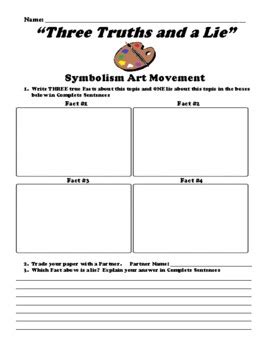 Symbolism Art Movement "Three Truths & a Lie" UDL Worksheet | TPT