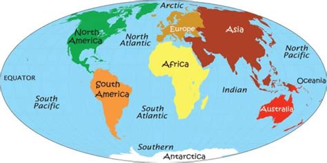 Global Map With Oceans Labeled