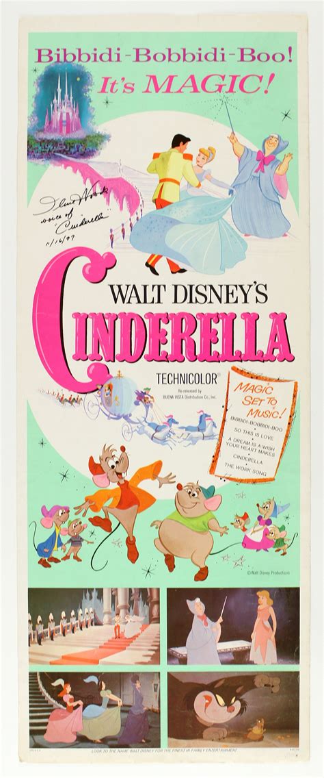 Lot Detail - 1965 Signed Ilene Woods Disney's Cinderella 14" x 36" Movie Poster