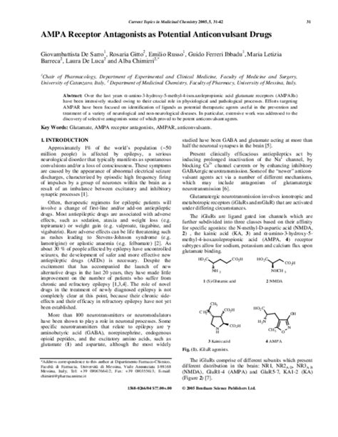 (PDF) AMPA Receptor Antagonists as Potential Anticonvulsant Drugs ...