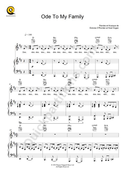 Ode To My Family Piano Sheet Music - The Cranberries (Digital Sheet Music)