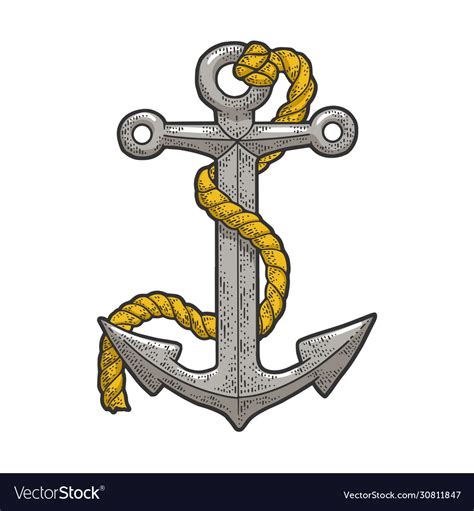 Anchor and rope sketch Royalty Free Vector Image