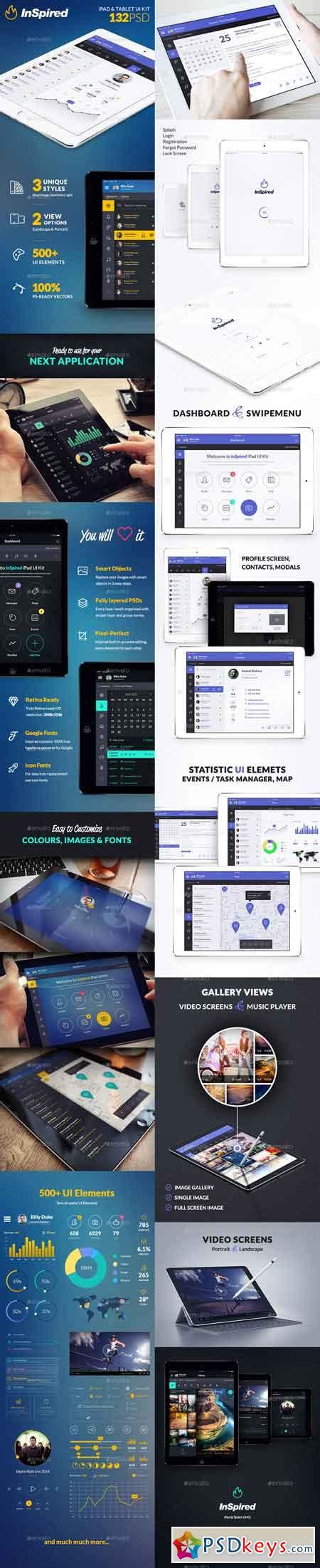 InSpired - iPad & Tablet App Design UI Kit 13045986 » Free Download Photoshop Vector Stock image ...