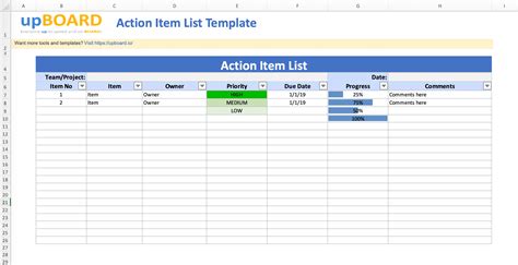 Action Item List Template Excel