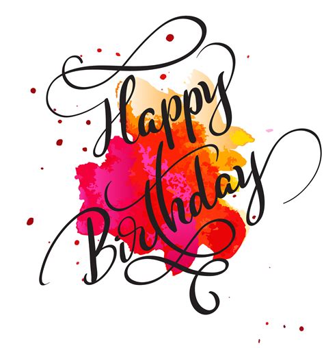 Happy Birthday text on watercolor red blot. Hand drawn Calligraphy lettering Vector illustration ...