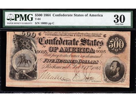 Sold Price: 1864 $500 Confederate States of America Note PMG 30 - June ...