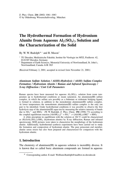 (PDF) The Hydrothermal Formation of Hydronium Alunite from Aqueous Al2(SO4)3 Solution and the ...