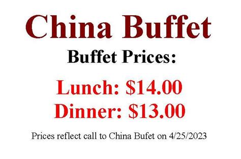 China Buffet Menu, Cheney, WA