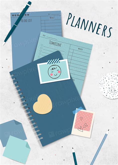 Blue stationery planner vector set | Premium Vector - rawpixel