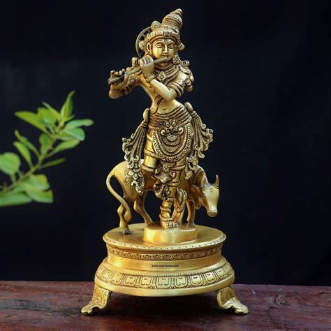 Golden Brass Krishna Statue - Buy exclusive brass statues, collectibles ...