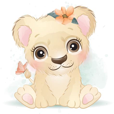 Cute little lion clipart with watercolor illustration | Etsy