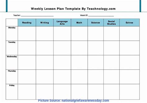 Weekly Lesson Plan Template Elementary - Lesson Plans Learning