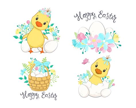 Easter clipart. Cute duckling with eggs for Easter | Etsy