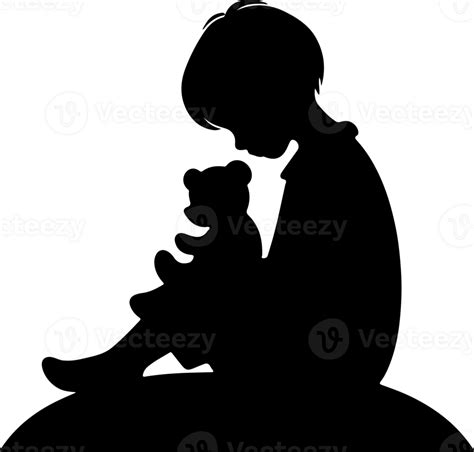 Silhouette of Boy Holding Teddy Bear 46028653 PNG