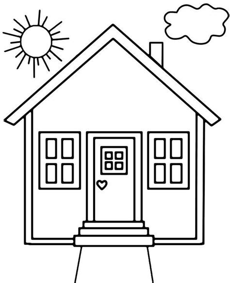 Simple house coloring page | House drawing for kids, House colouring ...