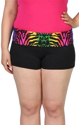 plus size yoga short with multicolor animal print fold over waistband | Plus size yoga