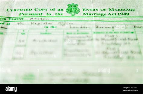 A copy of a British marriage certificate Stock Photo - Alamy