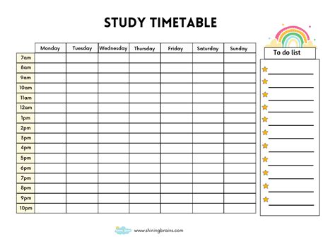 Study Timetable Template for Students - Free Timetable Template Printable